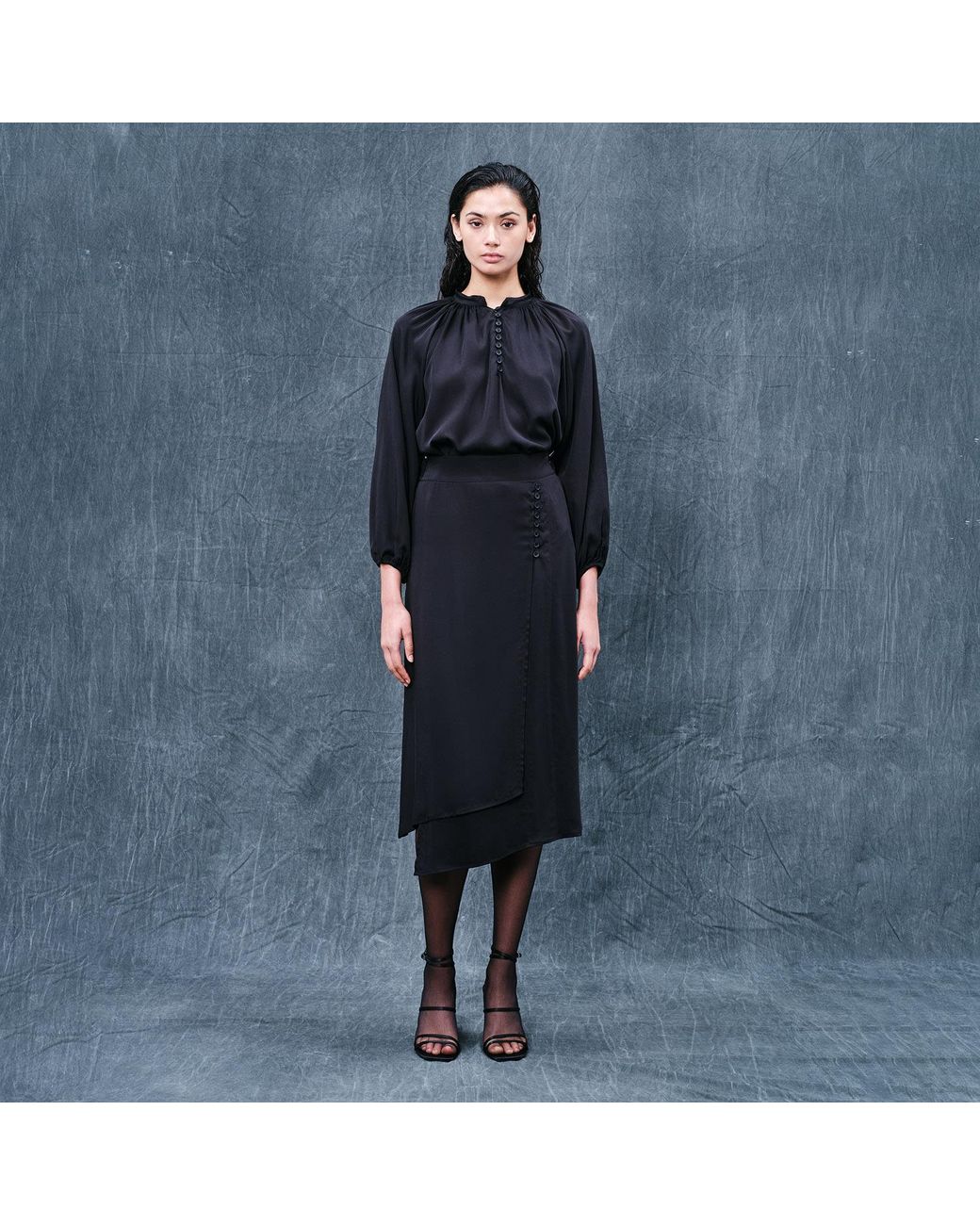 Haris Cotton Black Pure Viscose Wrap Skirt