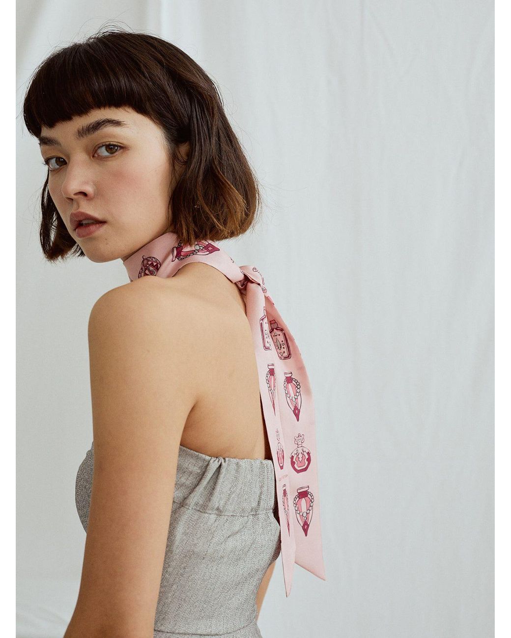 Lost Pattern Red Amora Silk Skinny Scarf