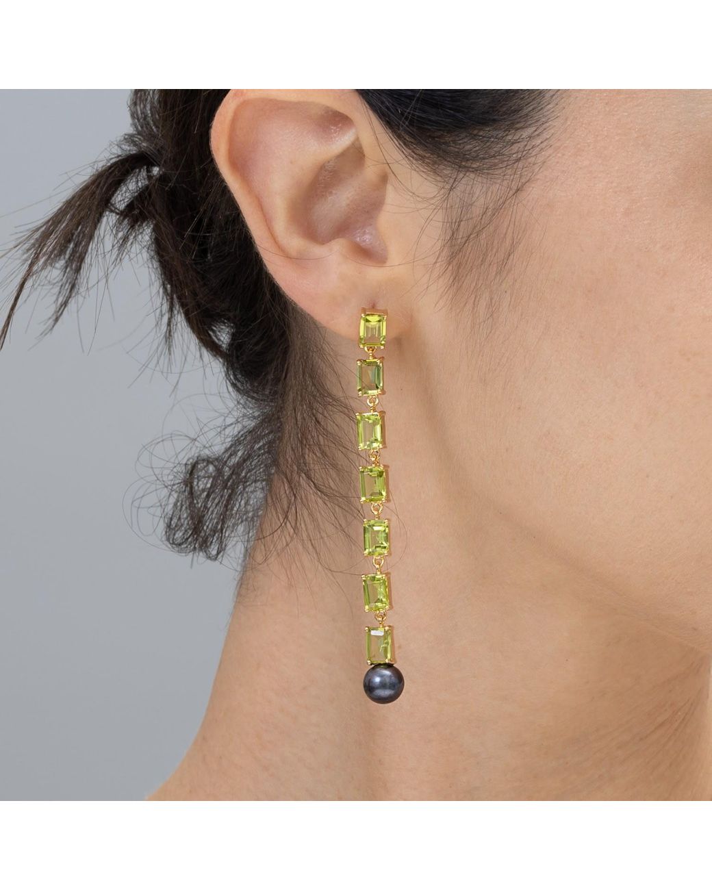 German Kabirski Metallic Vera Asymmetric-Plated Earrings With Peridot & Pearl