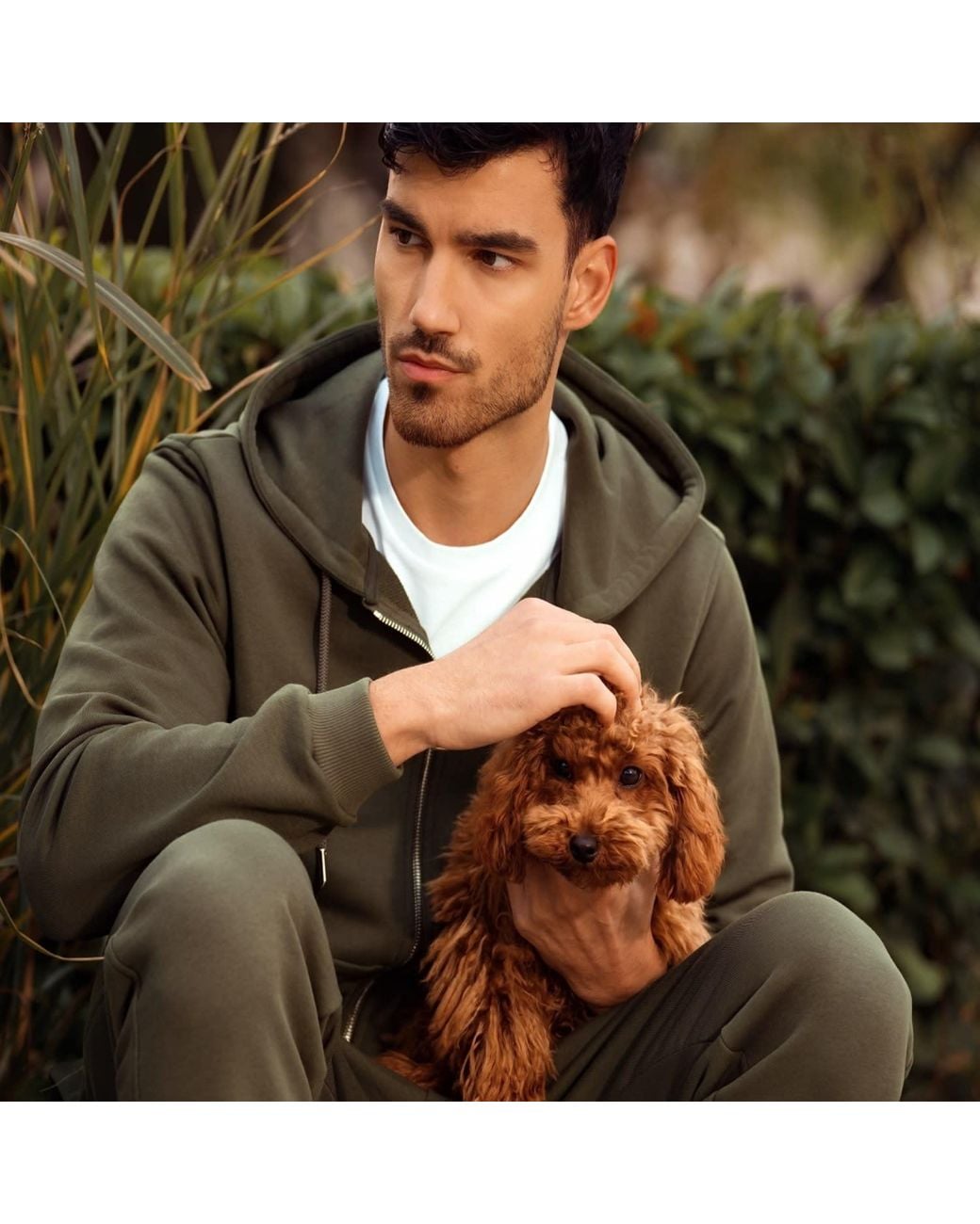 Maison Tangerine Green Premium Cotton Zip-Up Hoodie & Joggers Tracksuit Set Khaki For