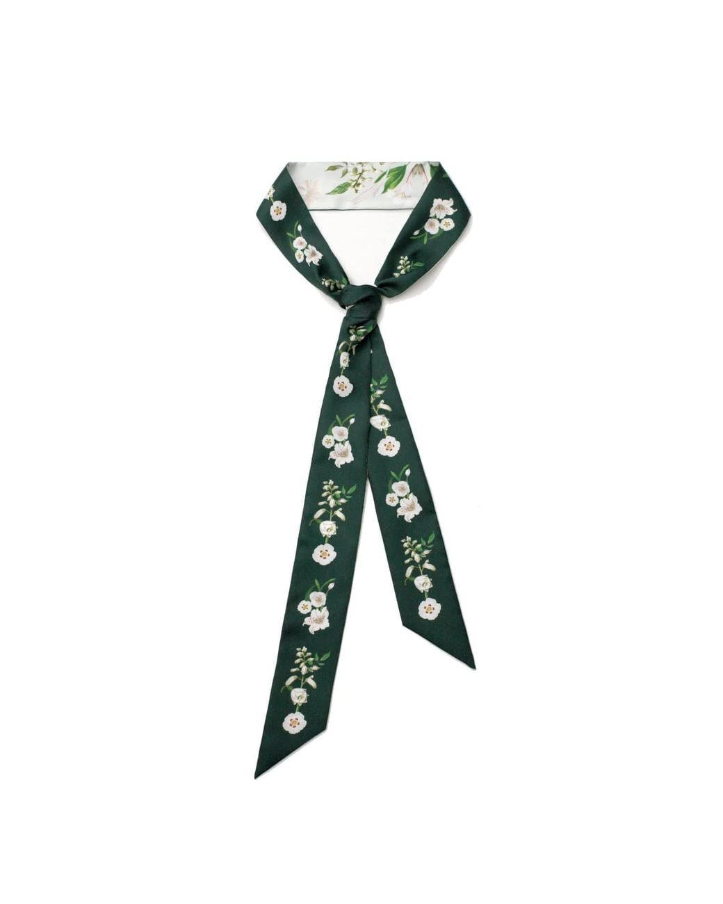 Jessie Zhao New York Green Silk Skinny Scarf Lily Garden