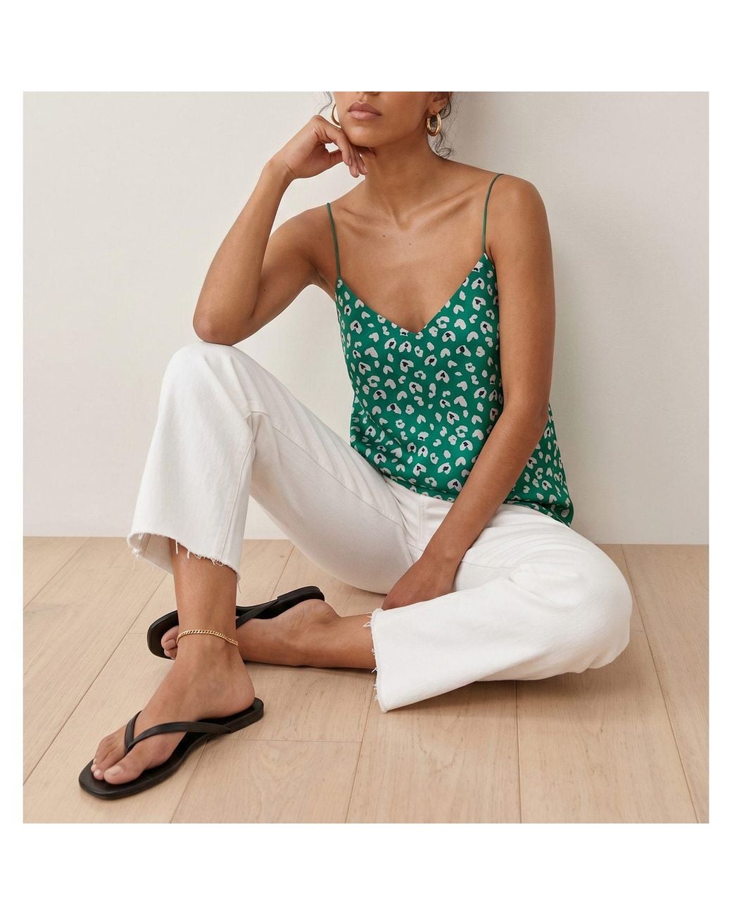 2KStyle Green Alla Animal Print Satin Effect Spaghetti Staps Camisole