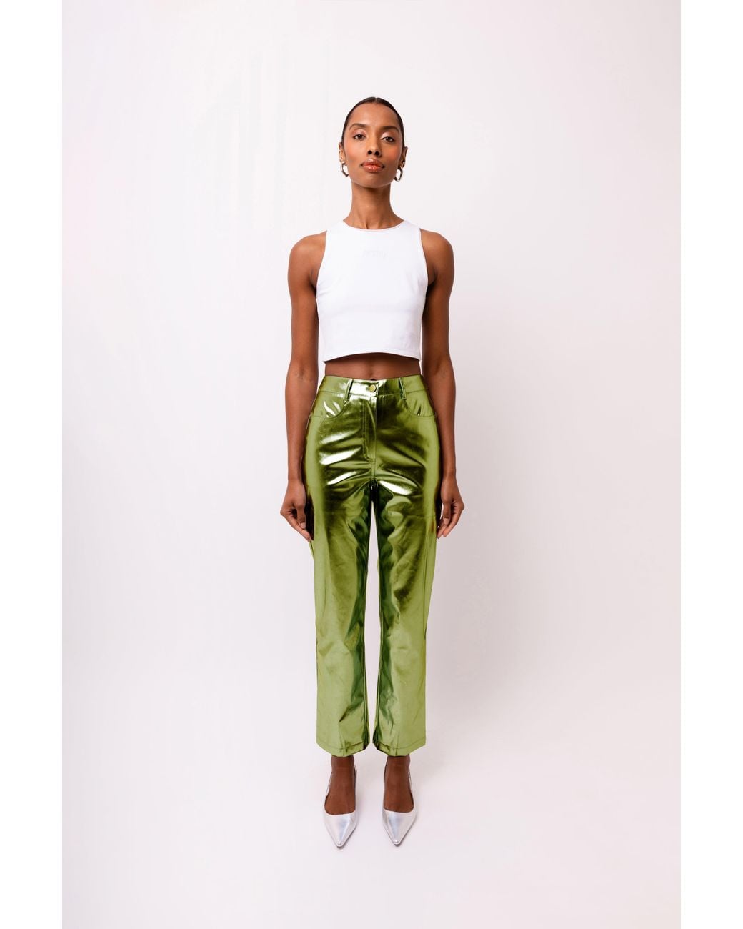 Amy Lynn Green Lupe Khaki Metallic Trousers