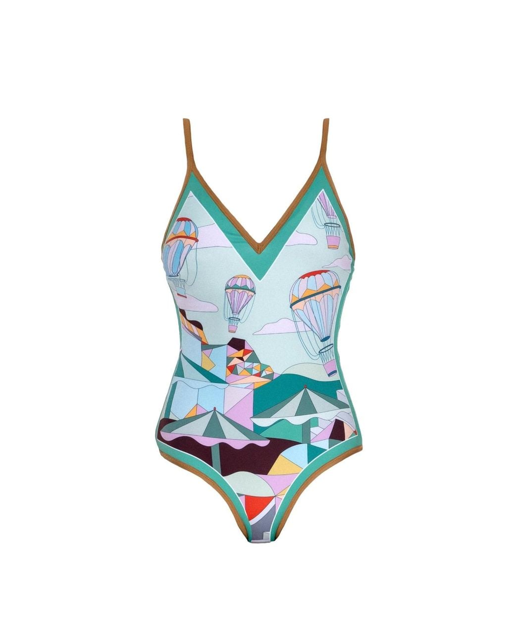 Jessie Zhao New York Blue Jungle Adventure Reversible V-Neck One-Piece Swimsuit