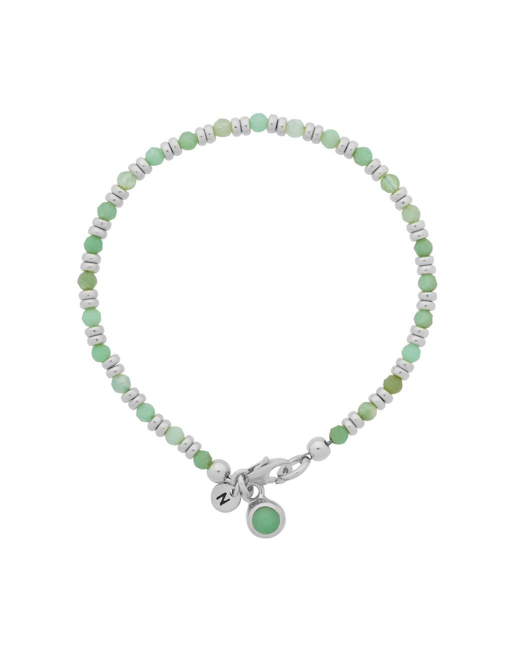Nellou Jewellery Metallic Linear May Birthstone Bracelet Chrysoprase Sterling