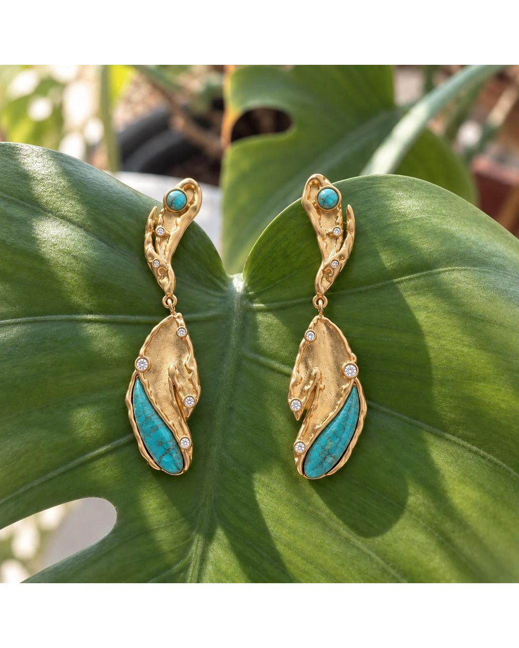 Rare Matters Jewelry Metallic Sculptural Leaf Drop Cz Organic Earrings
