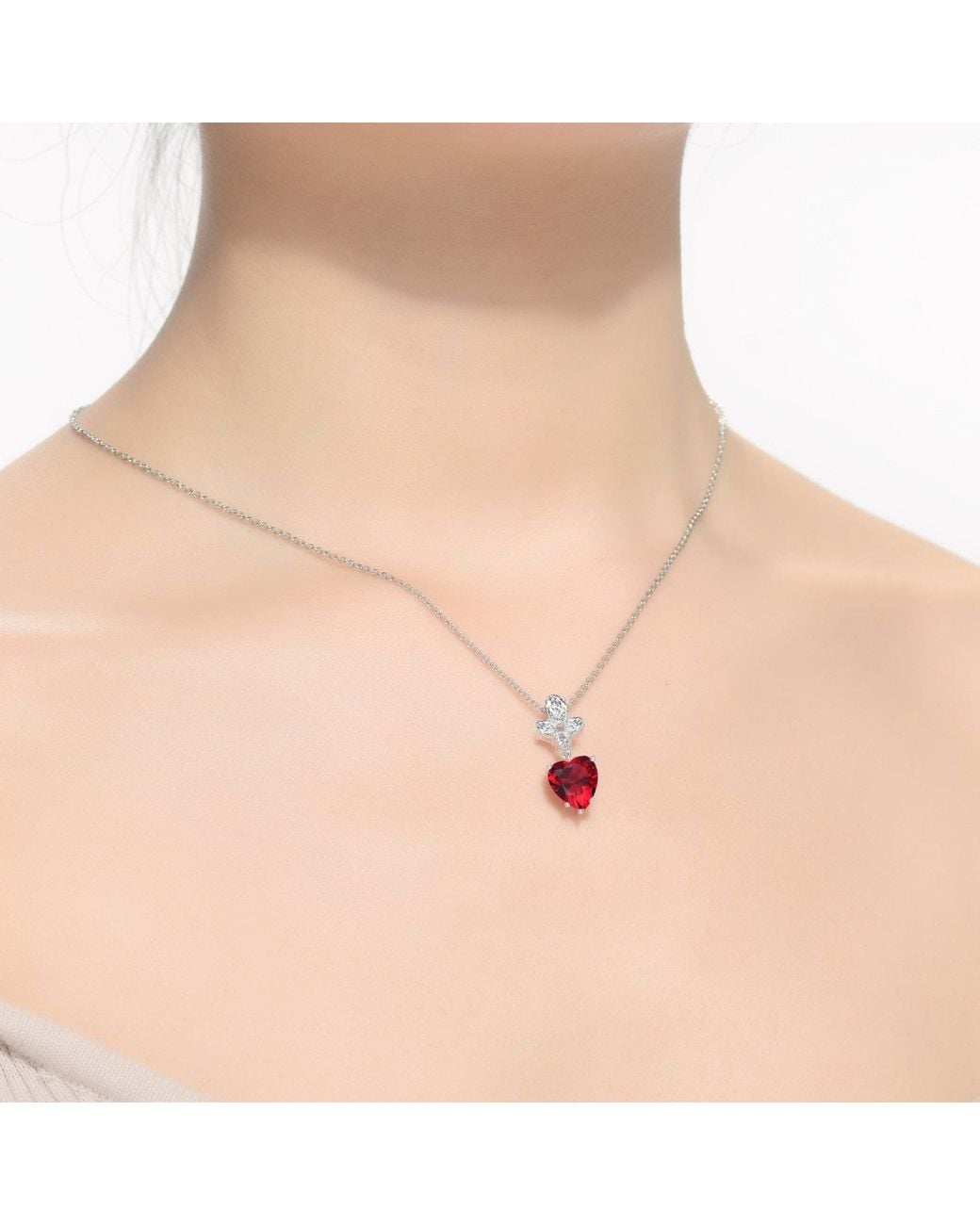 Genevive Jewelry White Sterling Plated With Cubic Zirconia Heart Pendant Necklace