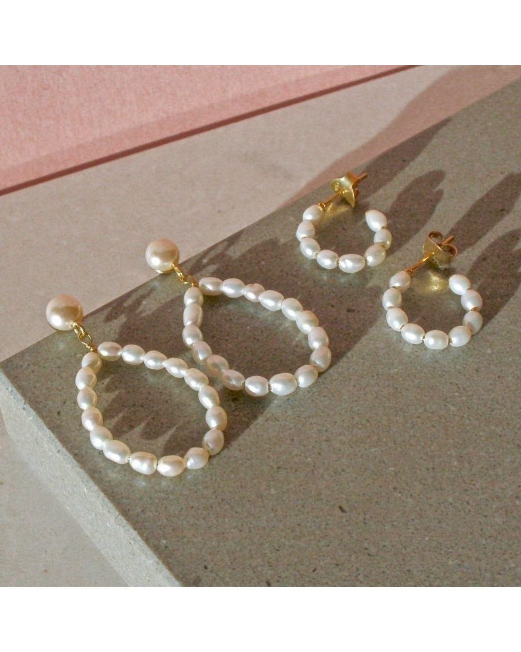 With Love Darling Metallic Hoop Pearl Earrings Small