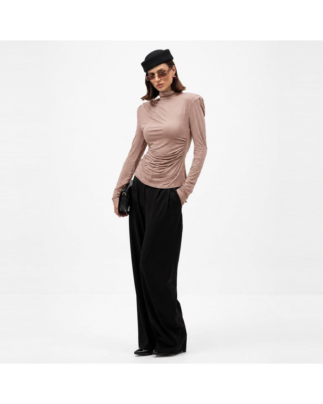 Mandragora Pink Neutrals Turtleneck With Draping Varo Cappuccino