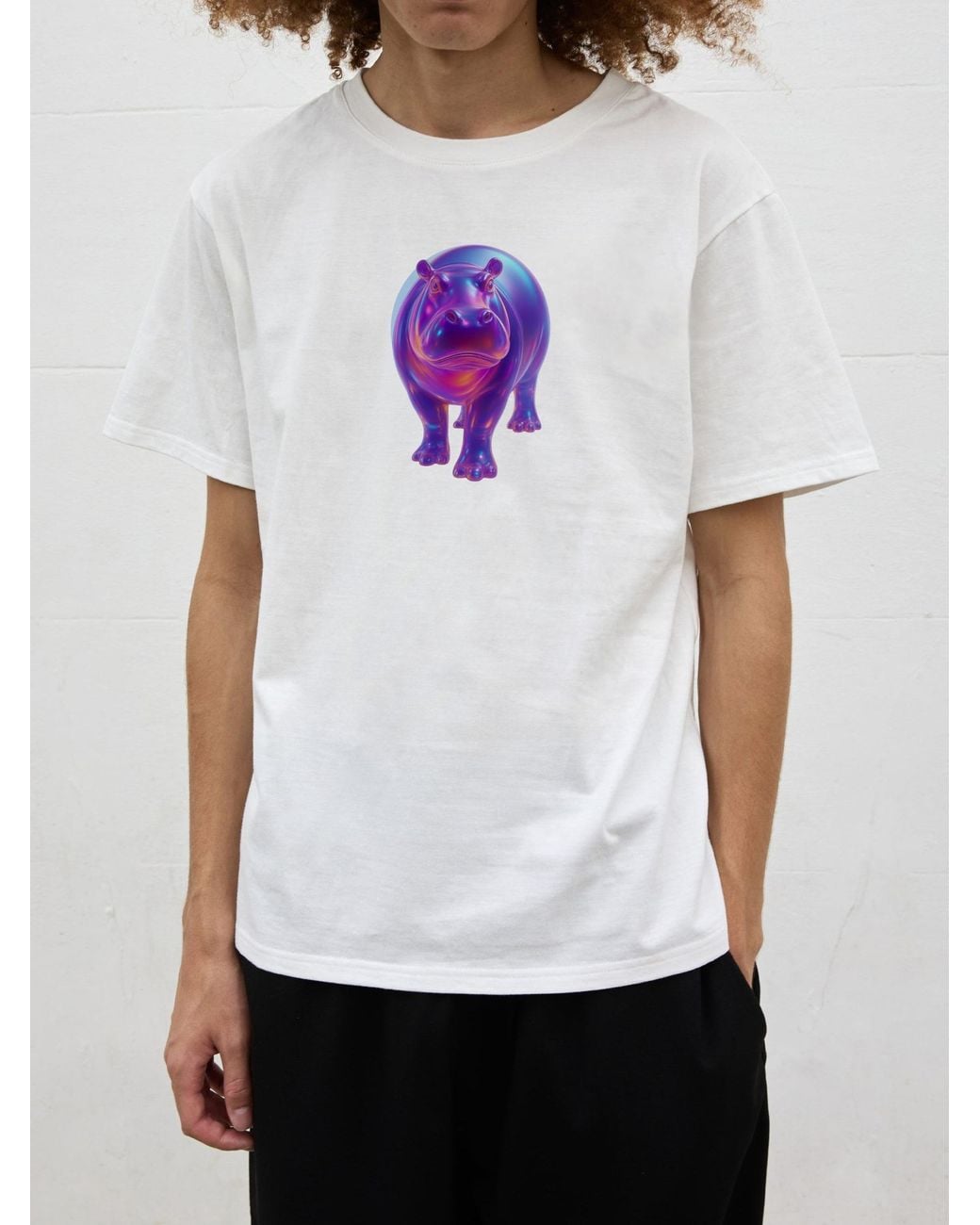 Sour Figs White Iridescent Hippo Print T-Shirt