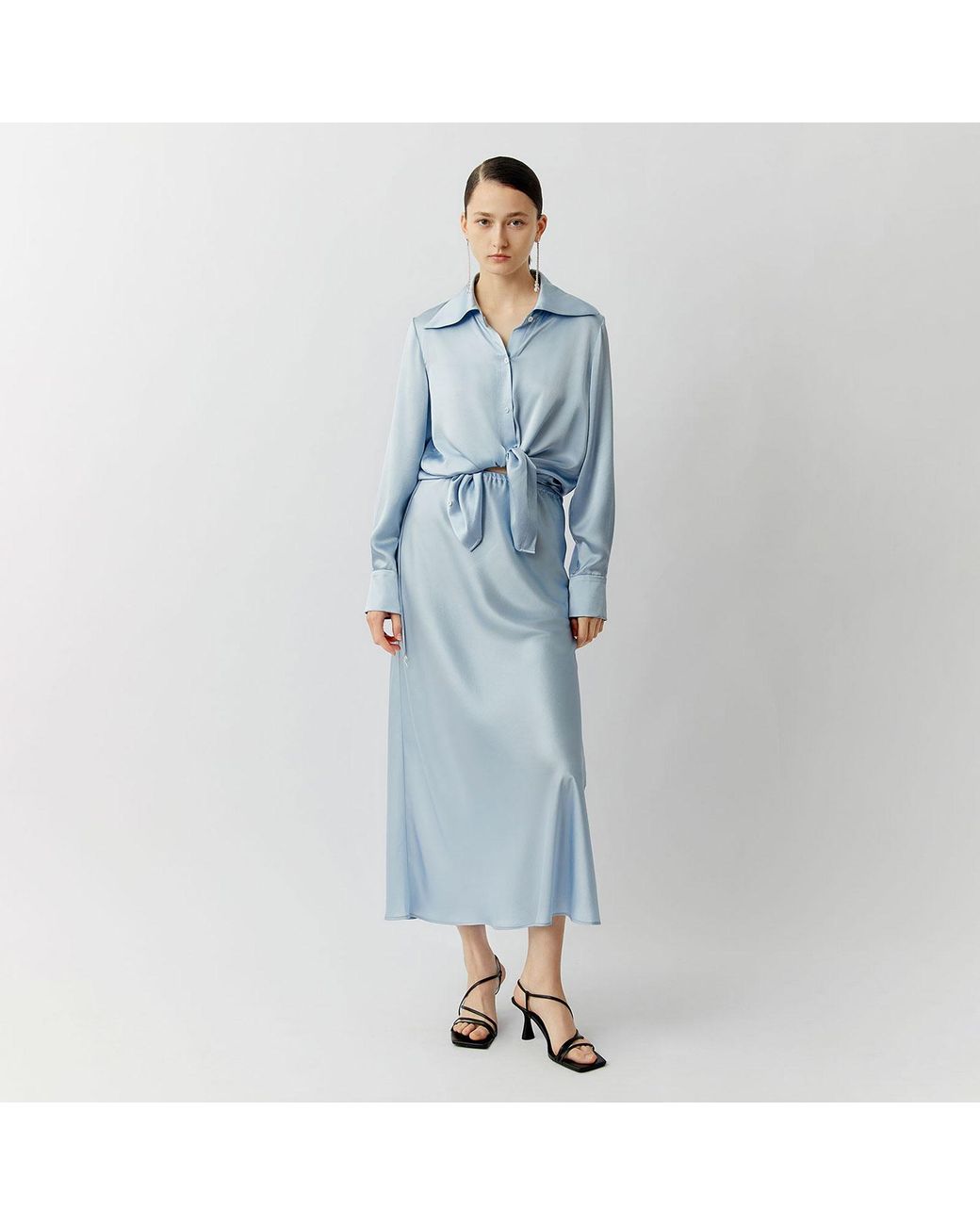 Silkinc Blue Wide Collar Silk Shirt