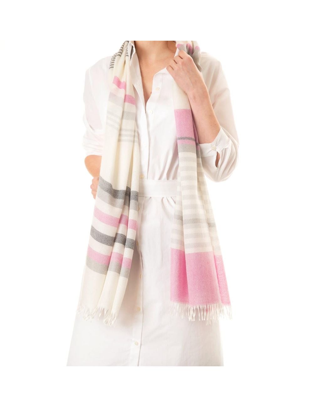 Kinalba Pink Weekender Rose Stripe Cashmere & Silk Scarf