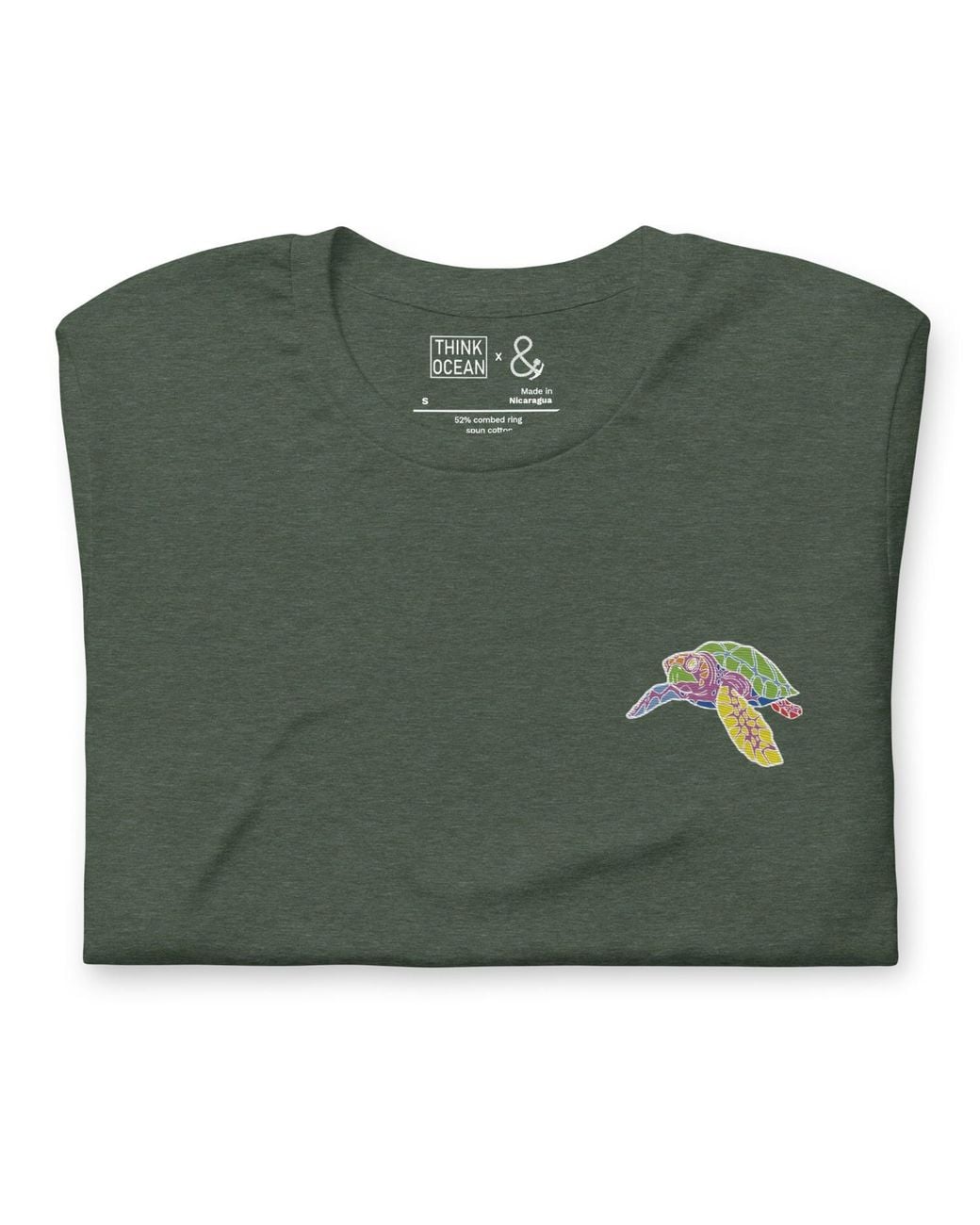 Anchor and Crew Green Forest Think Ocean Turtle Fluorescence Cotton Embroidered T-Shirt