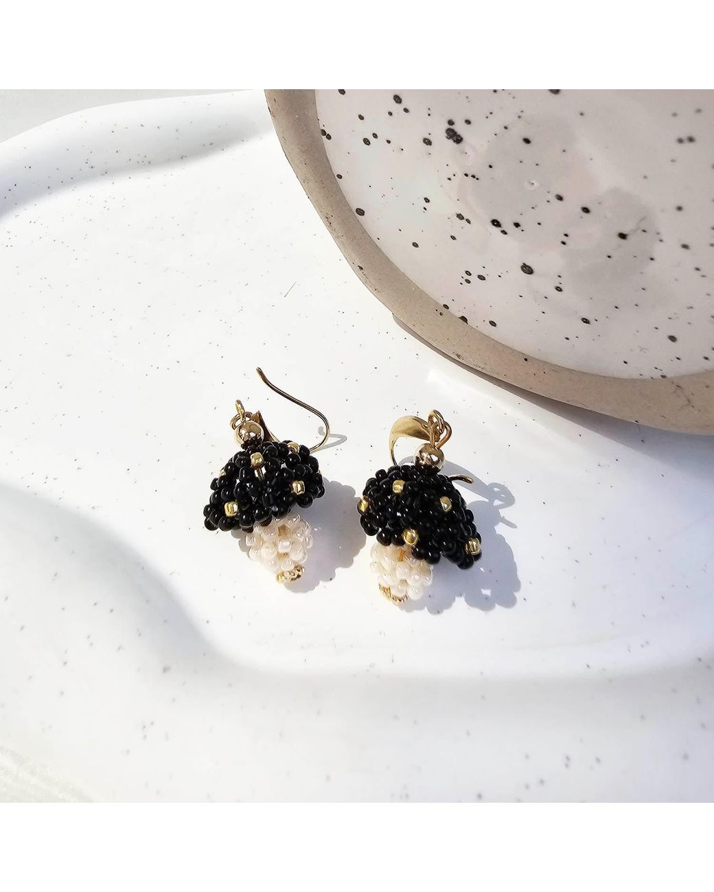 Farra Black Beaded Mushroom Playful Earrings