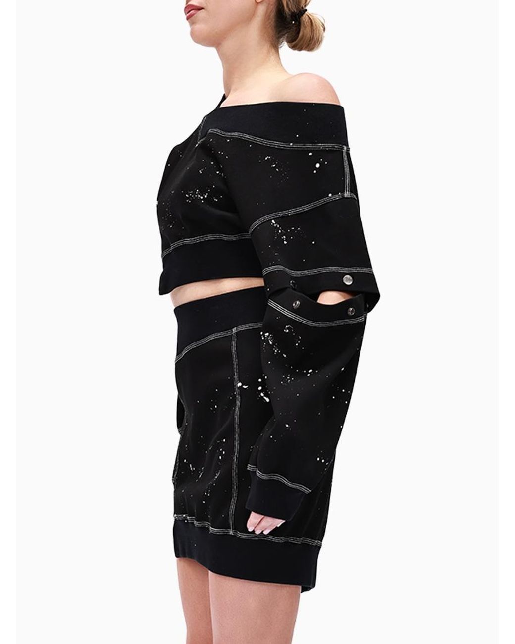 Gao Republic Black Cropped Snap Sleeve Sweatshirt