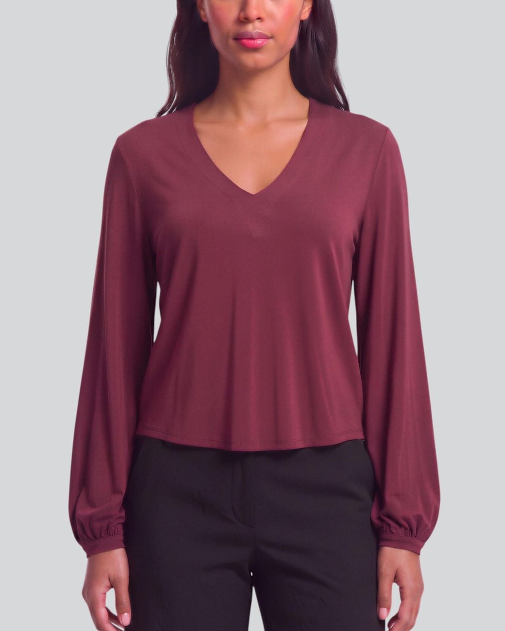 Lords of Harlech Red Val Port Lyocell Stretch V-Neck Top