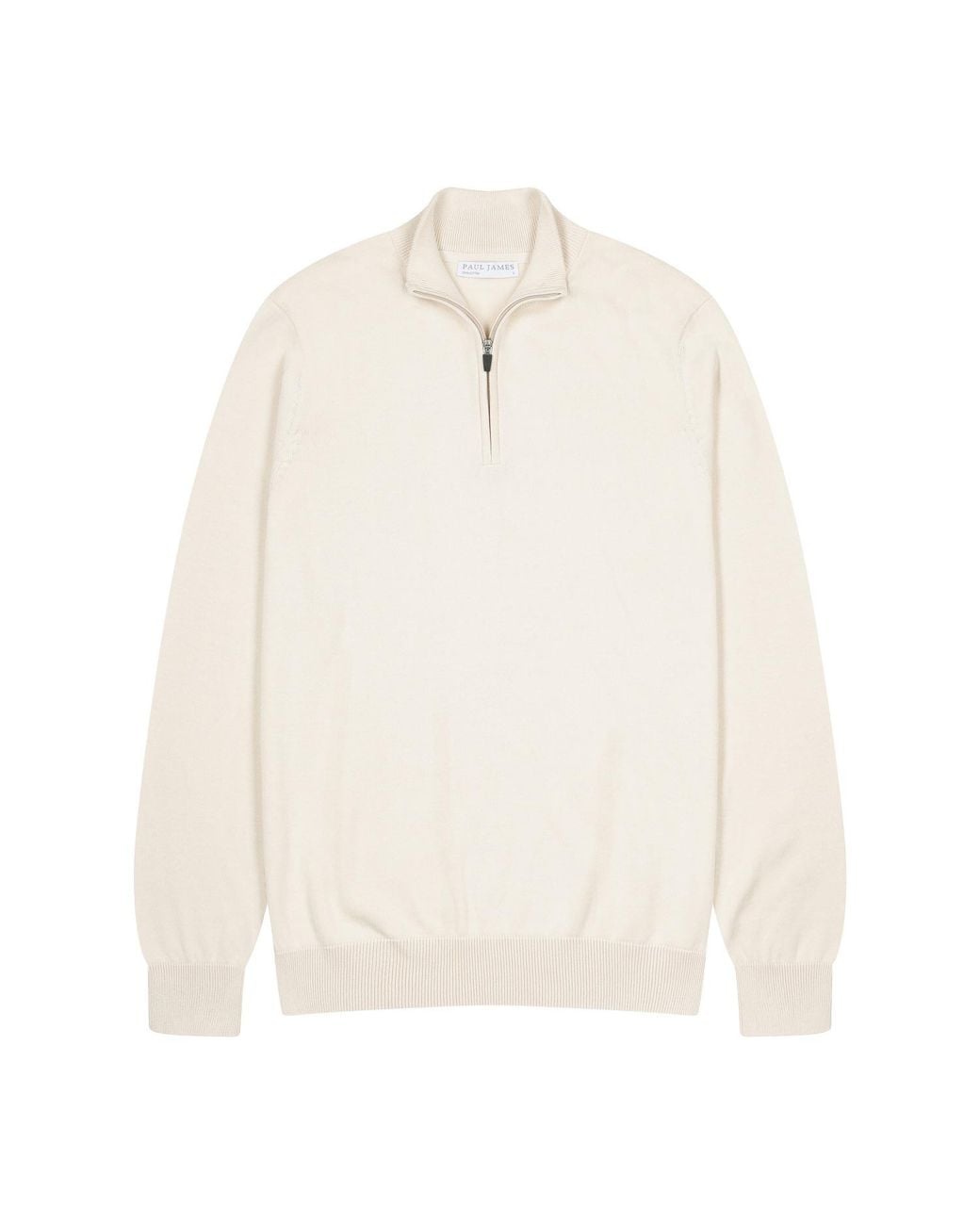 Paul James Knitwear White Neutrals Lightweight Cotton Foster Zip Neck Jumper for men