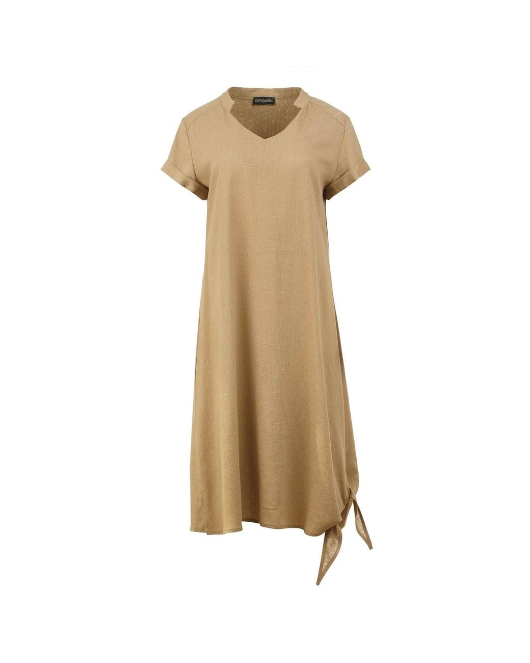 Conquista Natural Neutrals Midi Dress With Tie Detail
