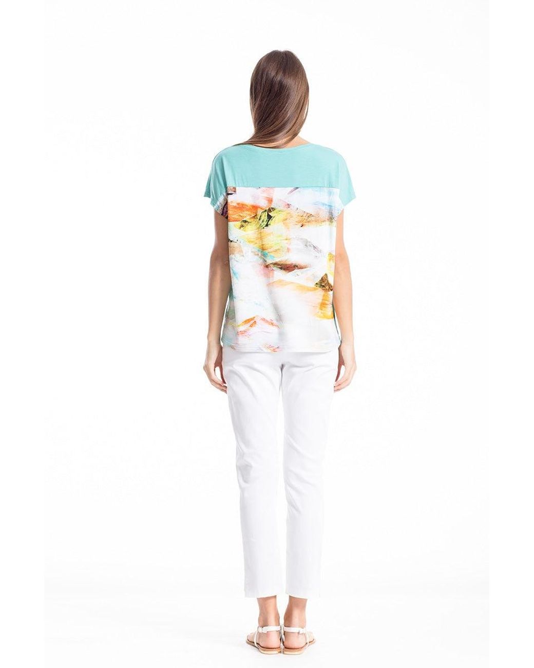 Conquista Green Short Sleeve Print Top By