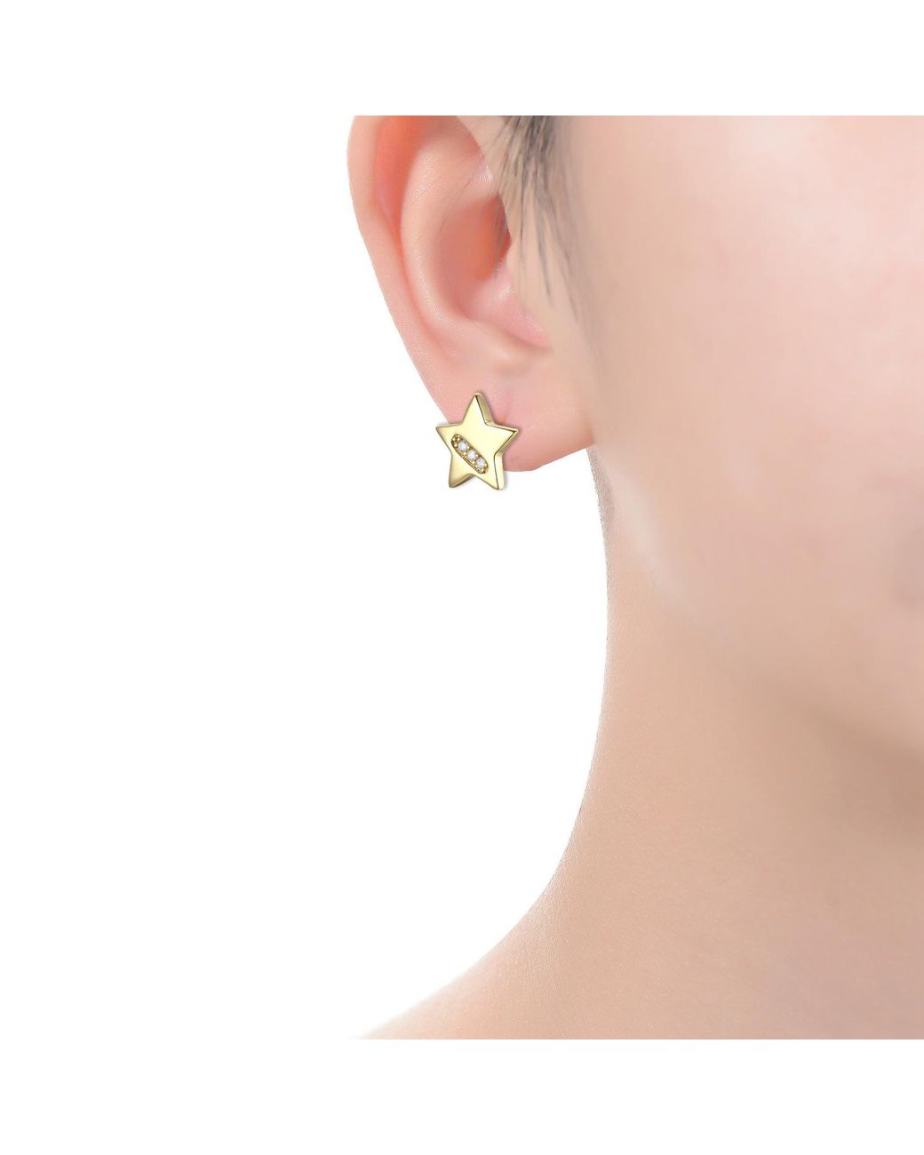 Genevive Jewelry Metallic Rachel Glauber Plated With Diamond Cubic Zirconia Lucky Star Stud Earrings