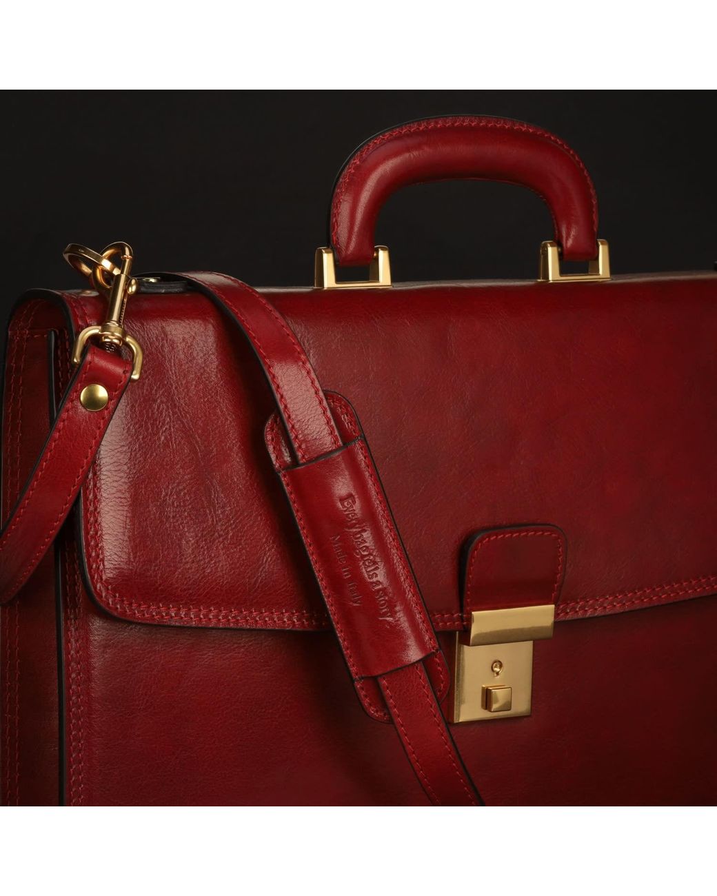 Time Resistance Red Leather Briefcase for men