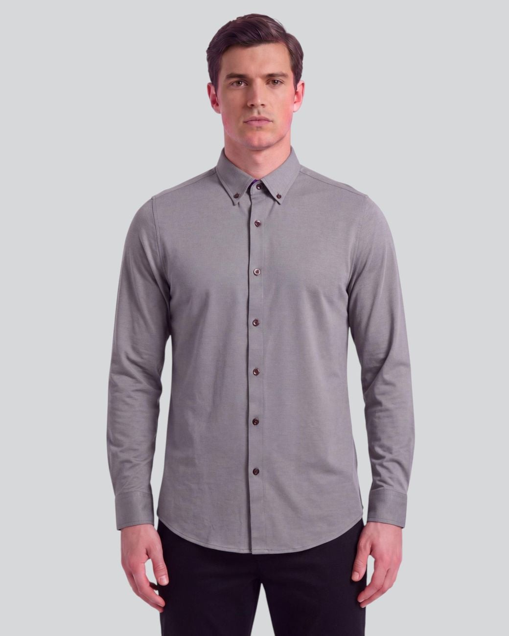 Lords of Harlech Gray Simon Sage Stretch Jersey Long-Sleeve Shirt for men
