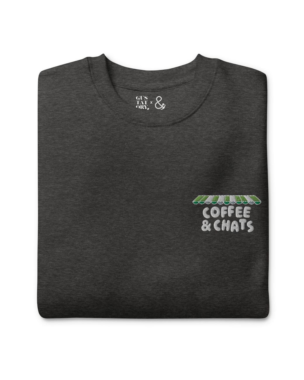 Anchor and Crew Gray Charcoal Heather Gustatory Coffee & Chats Cotton Blend Embroidered Sweatshirt for men