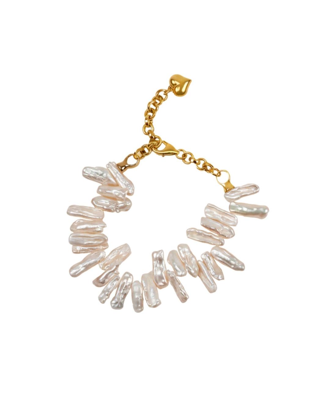 LINYA JEWELLERY White Asymmetrical Baroque Pearl Bracelet