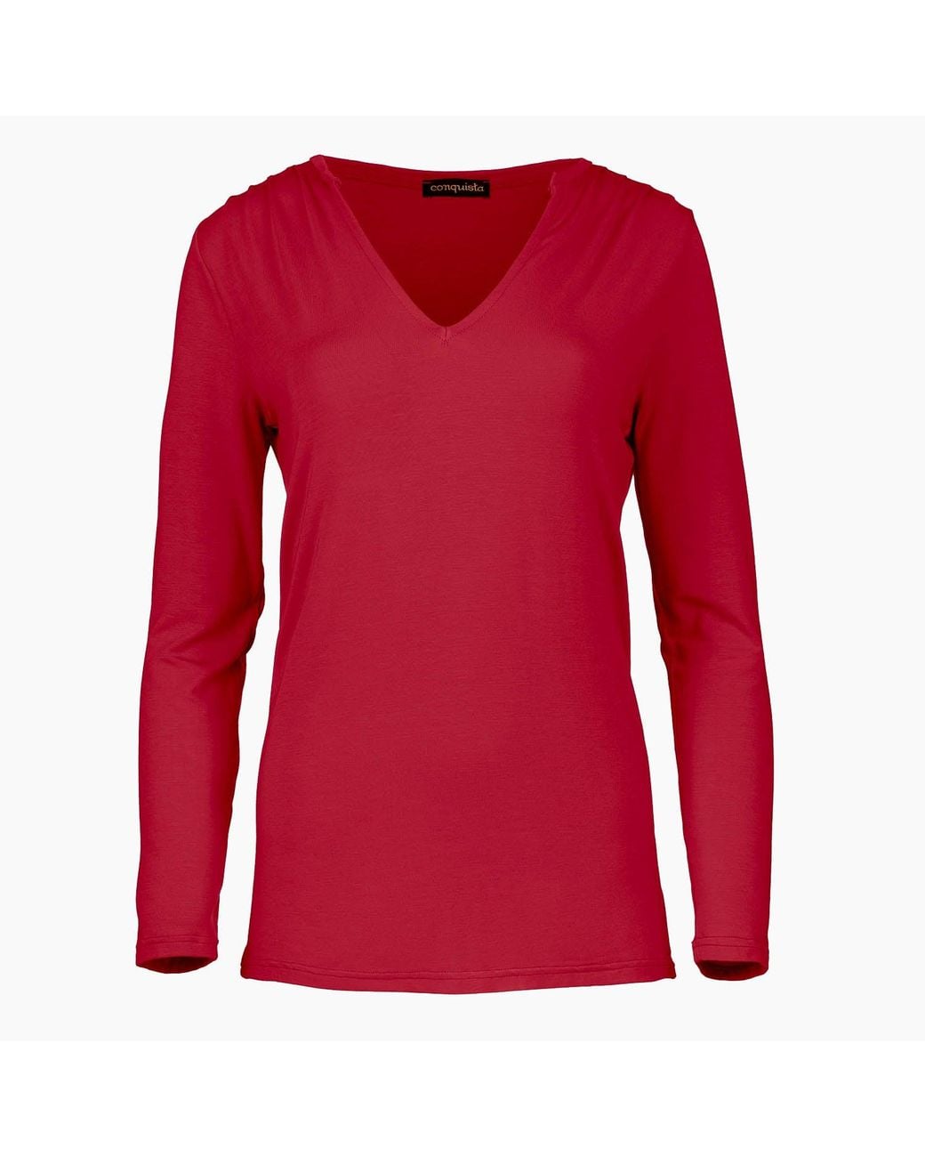 Conquista Red Jersey V Neck Top