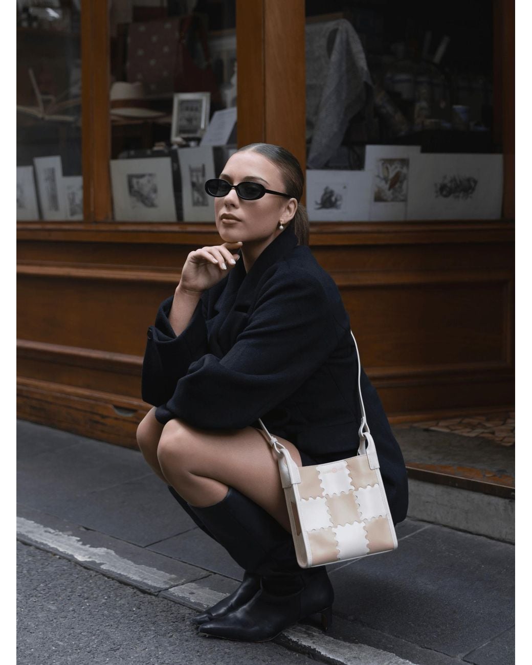Orange Cube White Small Square Stitch Tote Bag