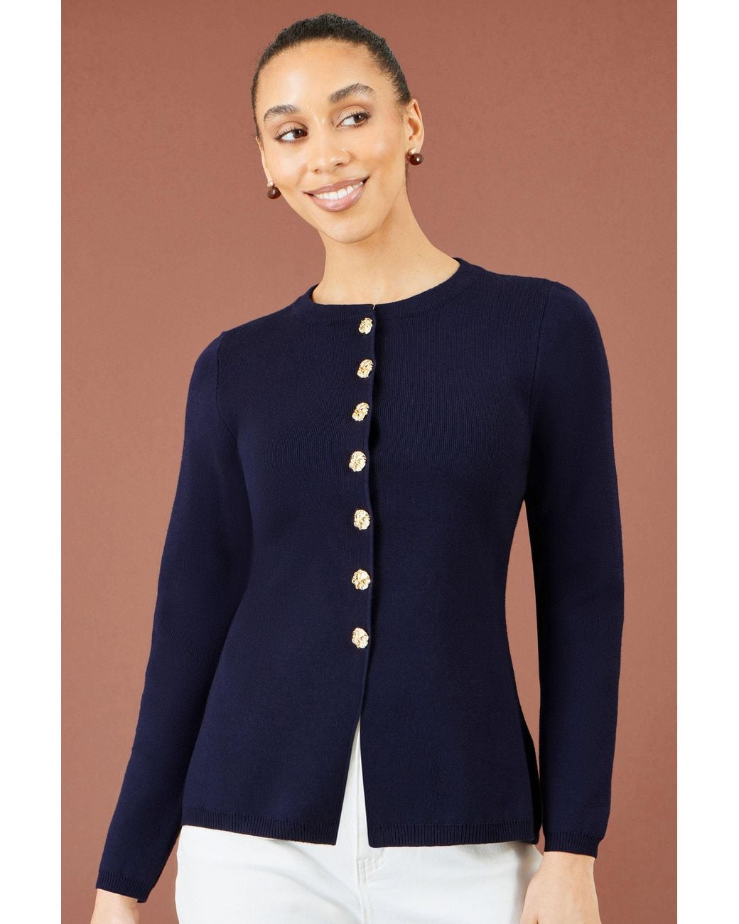 Yumi' Blue Knitted Fitted Peplum Cardigan