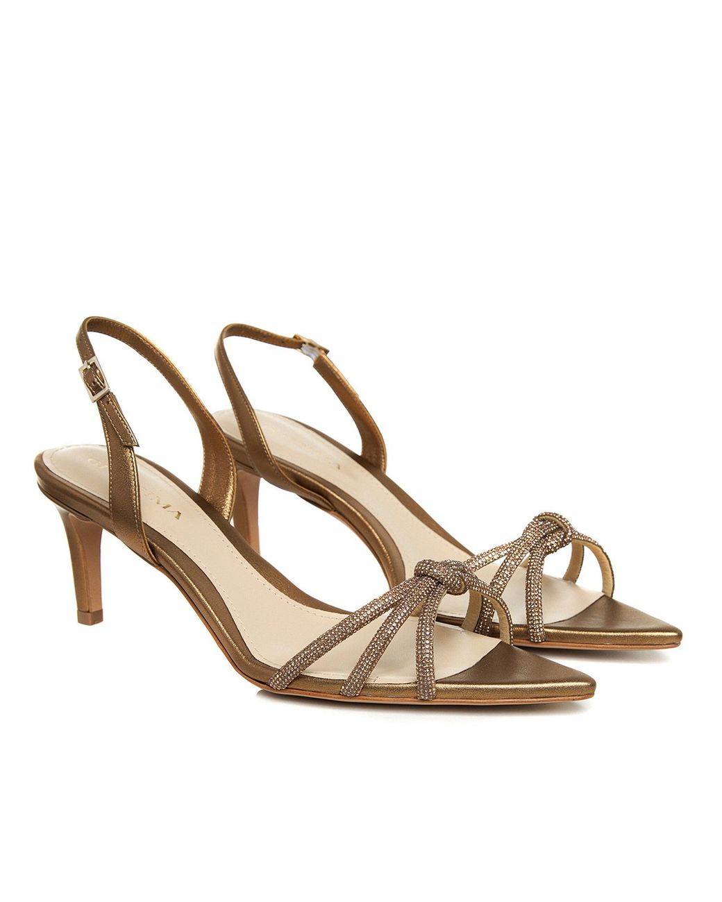 Ginissima Metallic Daisy Crystals And Leather Sandals Lower Heel