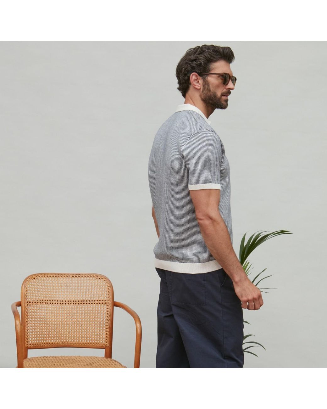 Paul James Knitwear Gray Mens Lightweight Cotton Gallo Fishermans Buttonless Polo Shirt for men
