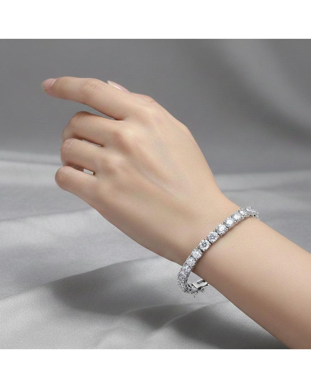 Genevive Jewelry Black Sterling Rhodium Plated Cubic Zirconia Tennis Bracelet