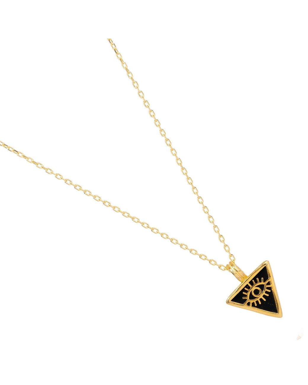 Ebru Jewelry Metallic Onyx & Triangle Pendant Evil Eye Talisman Necklace