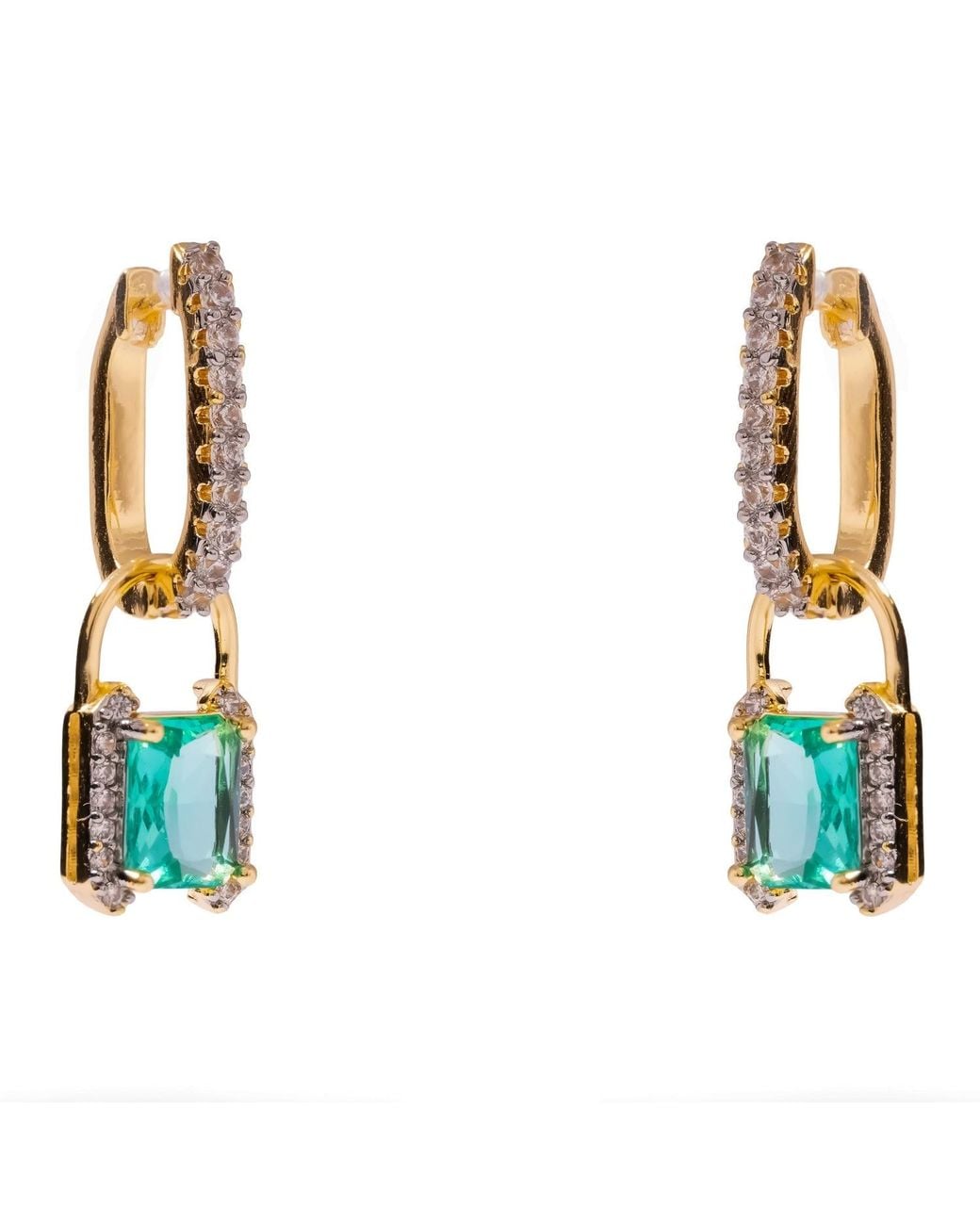 Ebru Jewelry Blue Emerald Cut Mint Zirconia Huggies Drop Earrings