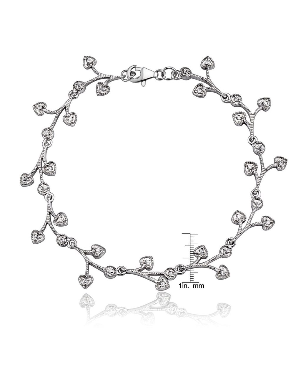 Genevive Jewelry White Sterling Plated With Clear Cubic Zirconia Bracelet With Dangling Pieces