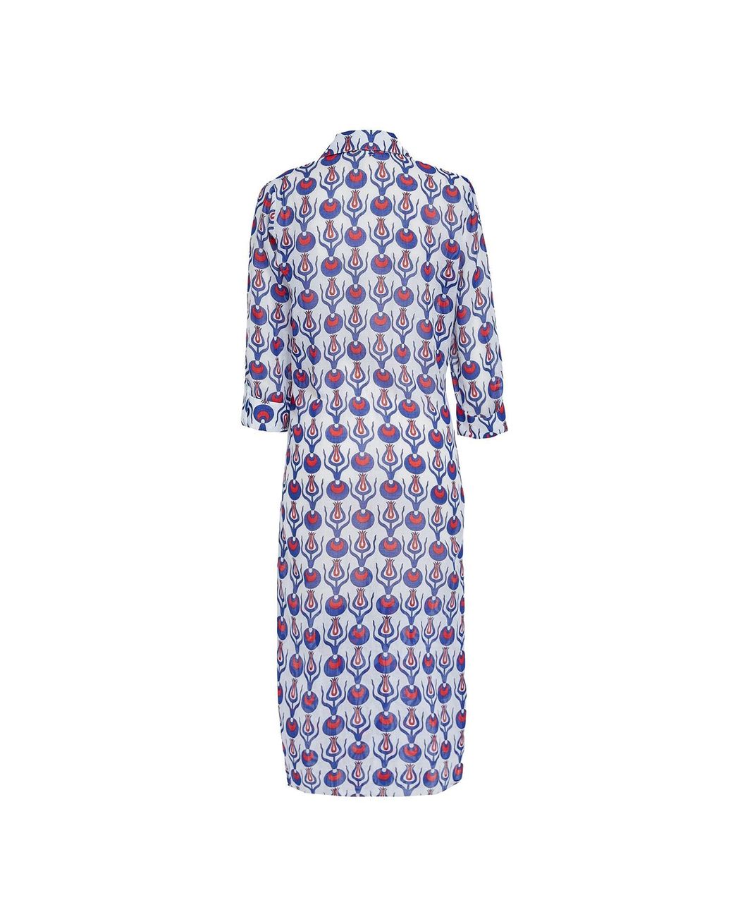 N'Onat Blue Boho Casual Button Down Shirt Dress With Evil-Eye Charm