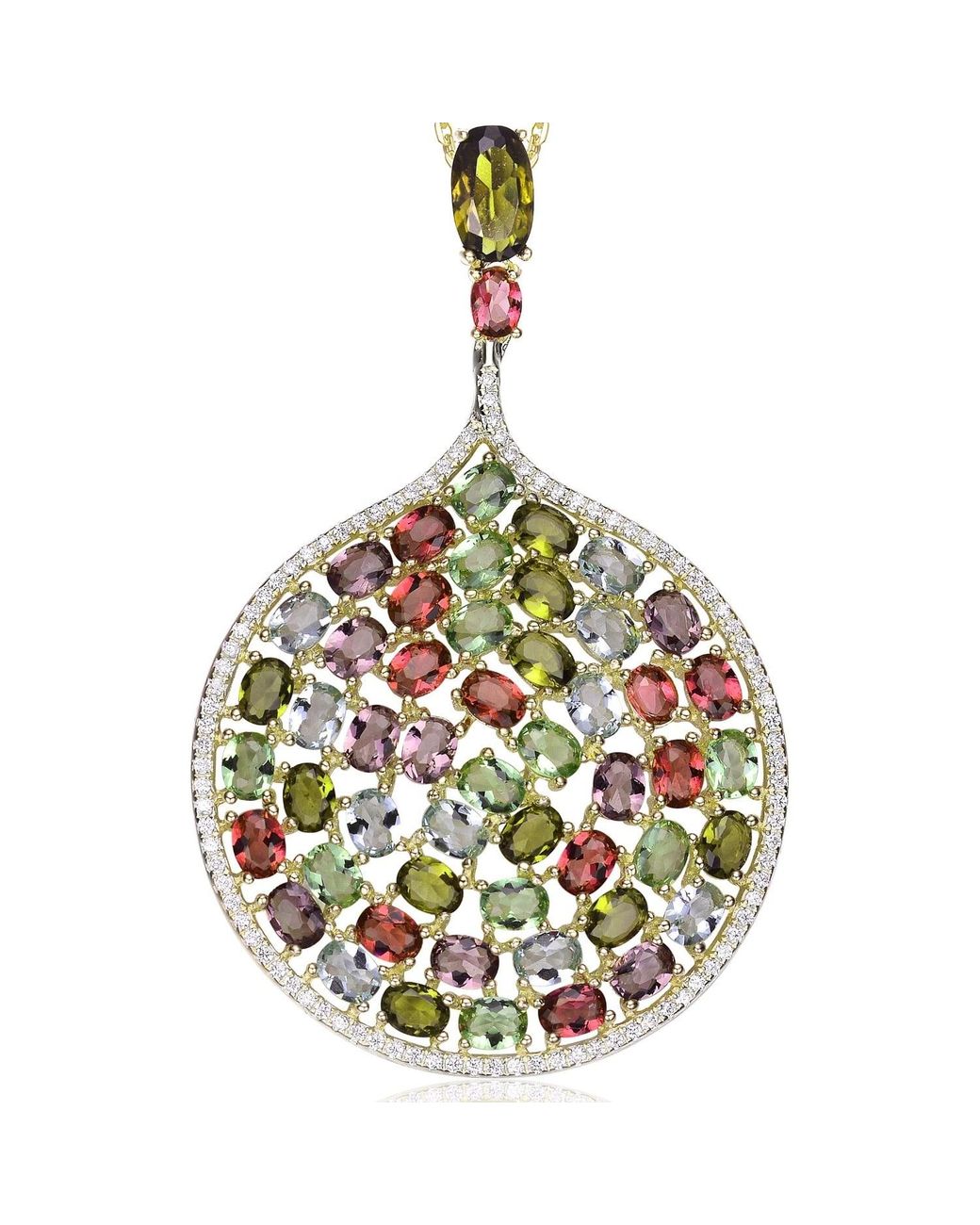 Genevive Jewelry Green Plated Cubic Zirconia Accent Round Pendant Necklace
