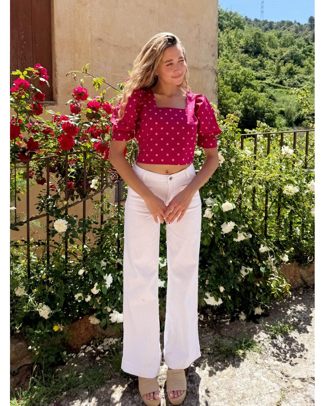 Mind Traveler Pink Carmi Burgundy Polka Dot Blouse