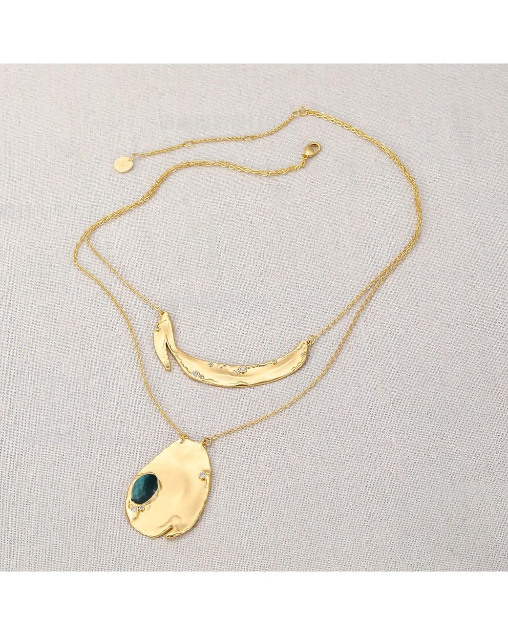 Rare Matters Jewelry Metallic Gemstone Duo Pendant Necklace