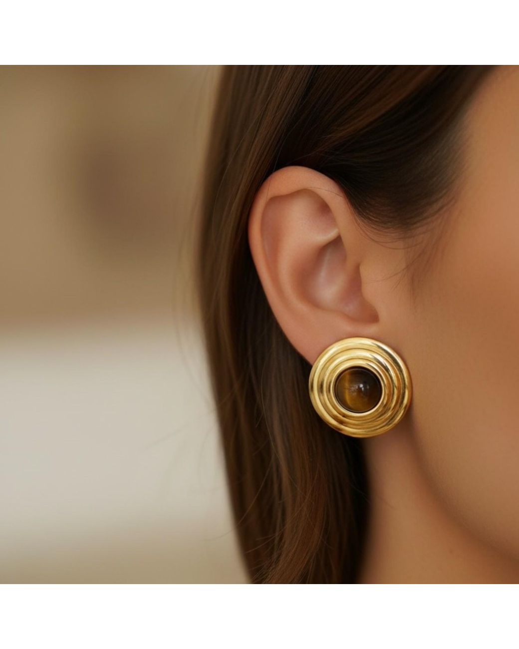 Latelita London Metallic Como Large Round Stud Earrings Tigers Eye