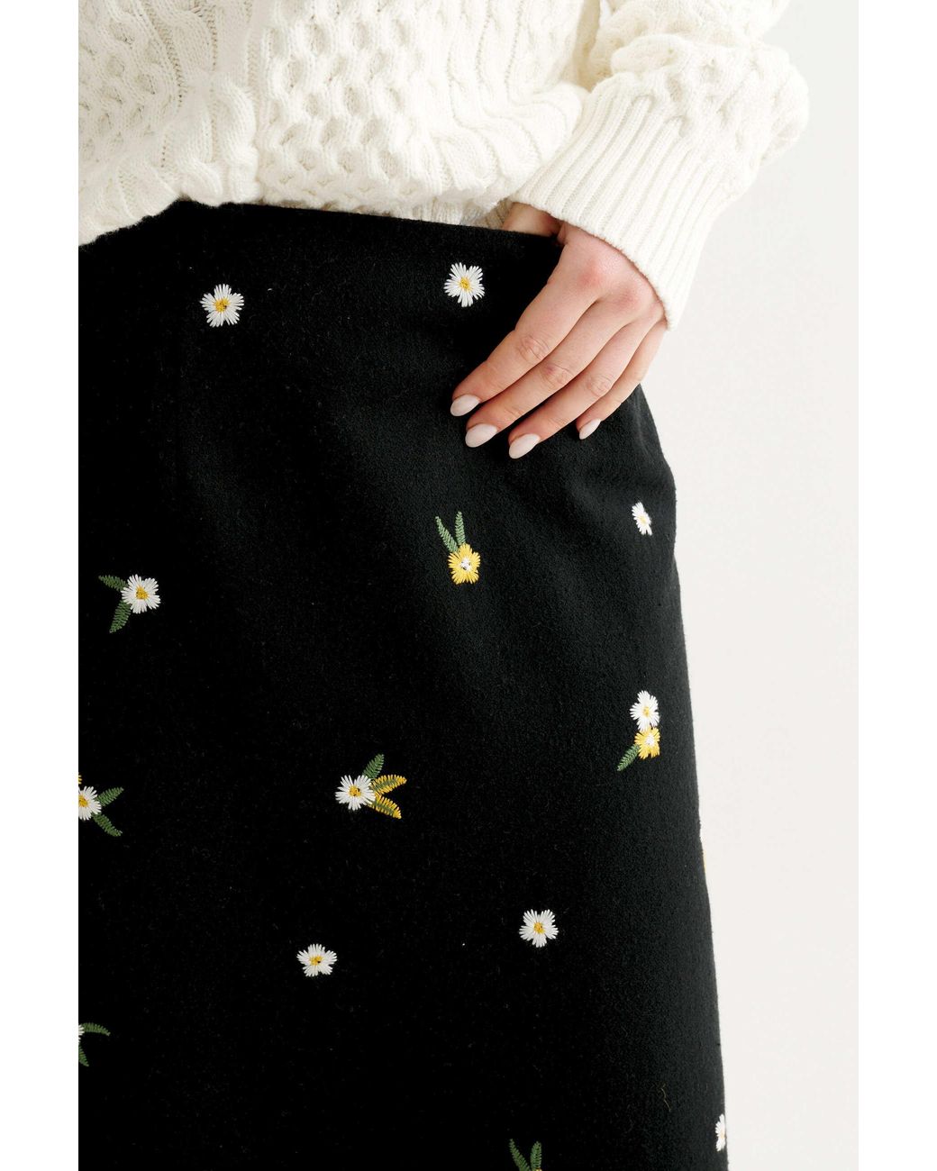 Louche Black Buffy Daisy Tweed Midi Skirt
