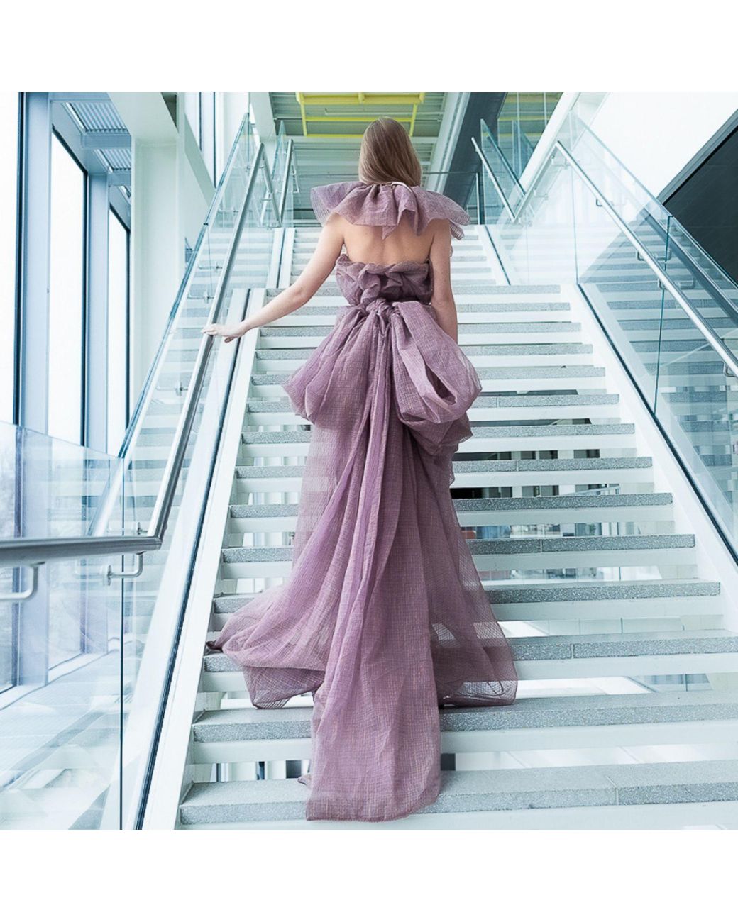 Miro Misljen Purple Amethyst Cascade Convertible Gown