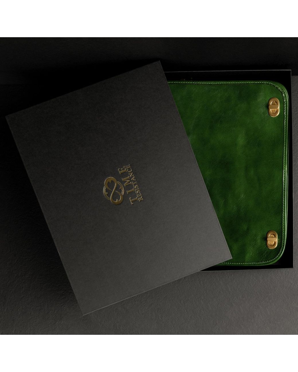 Time Resistance Green Leather Briefcase Laptop Bag for men
