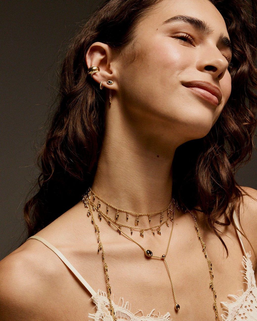 Stone Fruit Metallic Bolo Chain Earrings