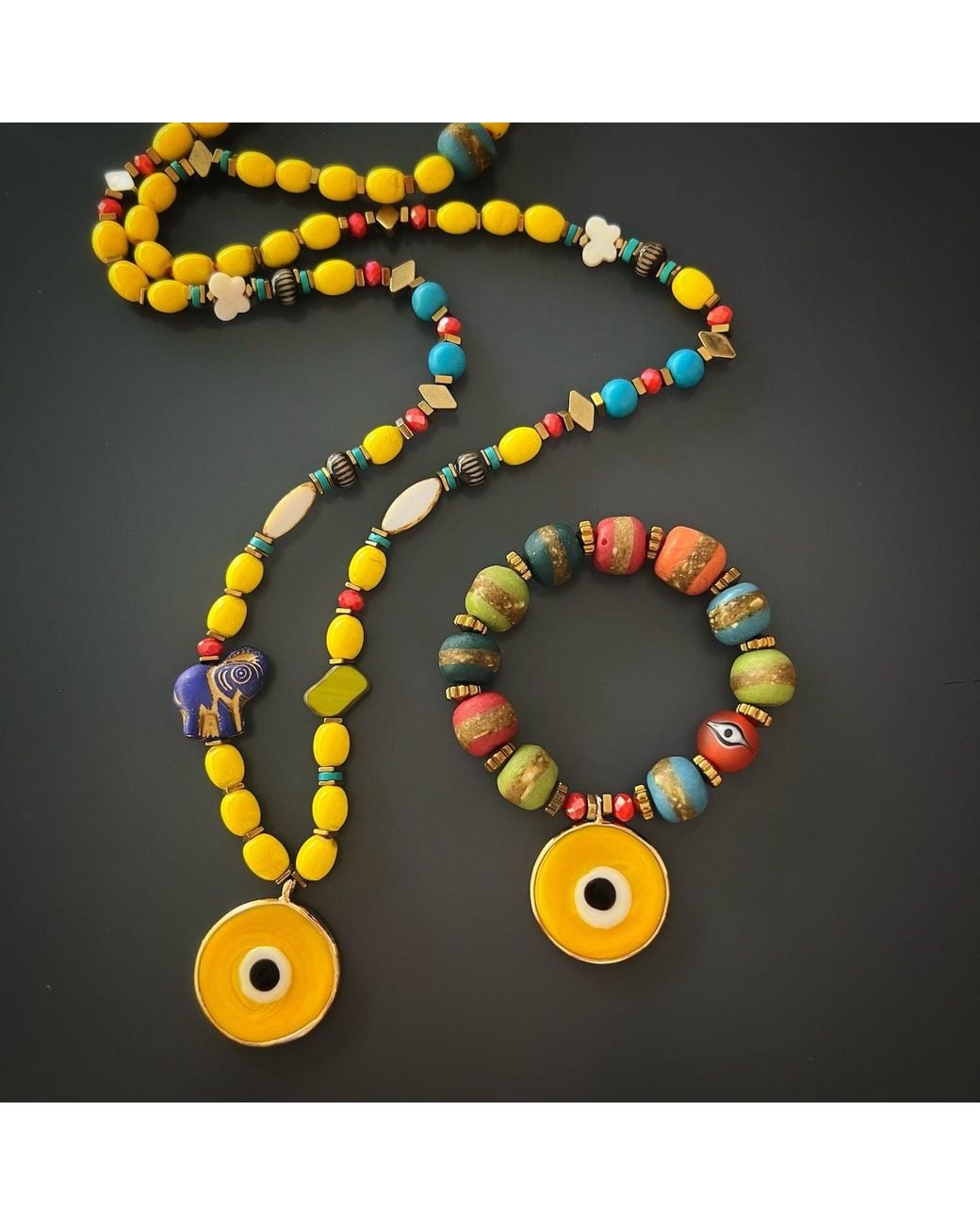 Ebru Jewelry Yellow Evil Eye Nepal Beaded Bracelet
