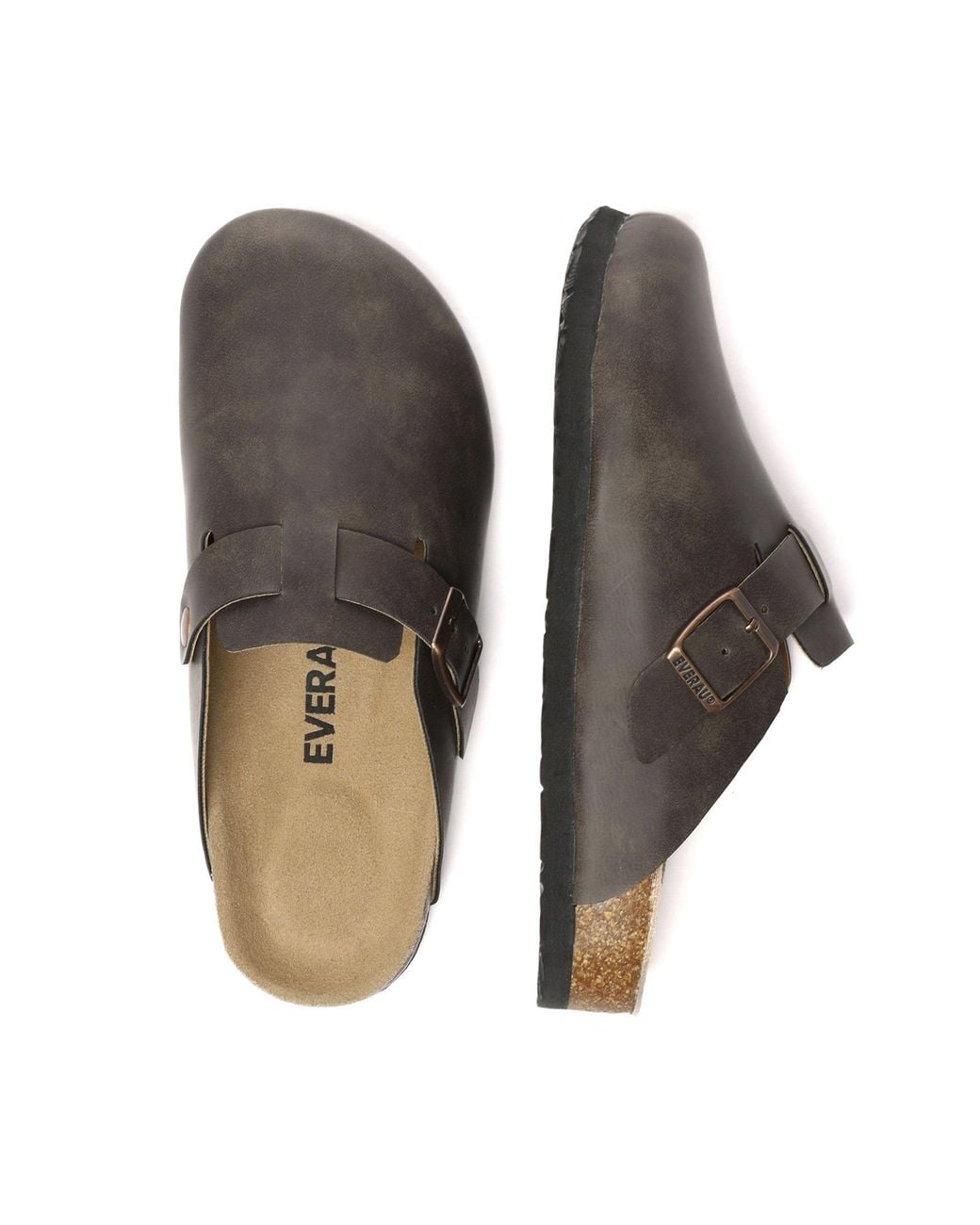 EverAu Australia Brown Hardhead Leather Comfort Clog Sandals for men
