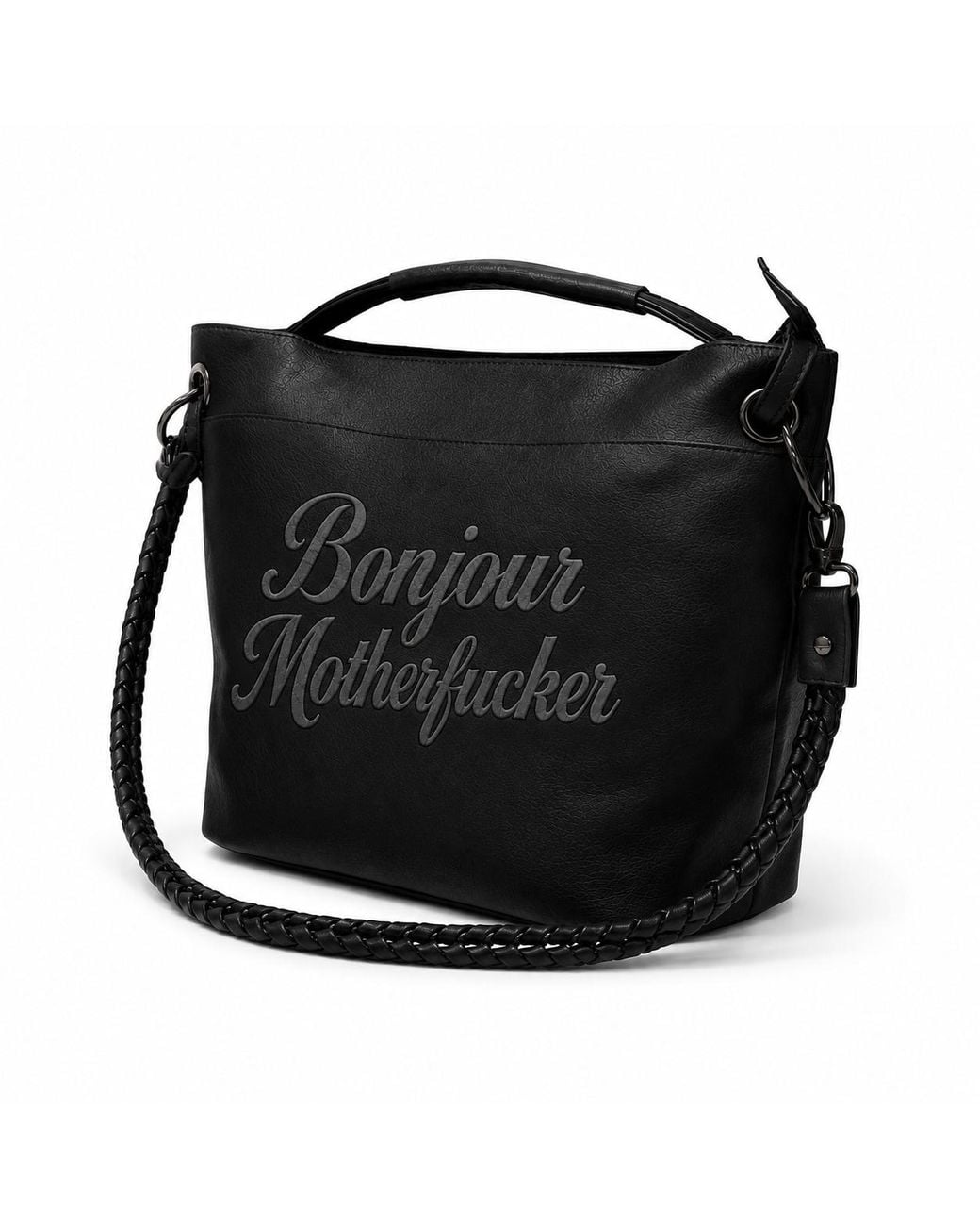 Lilly Loves Black Long Shoulder Bonjour Motherfucker Bag