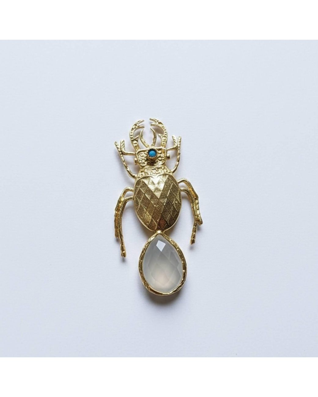 Silver & Elegant Co. Metallic Sculptural Rose Quartz Scarab Drop Earrings, 22K-Plated Bronze
